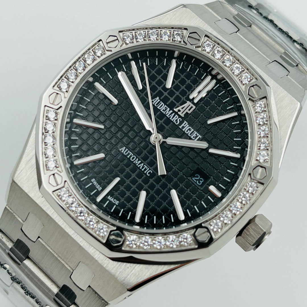 Octagonal Bezel Watch, White Gold Tone, Stone-Set, White, 41 mm