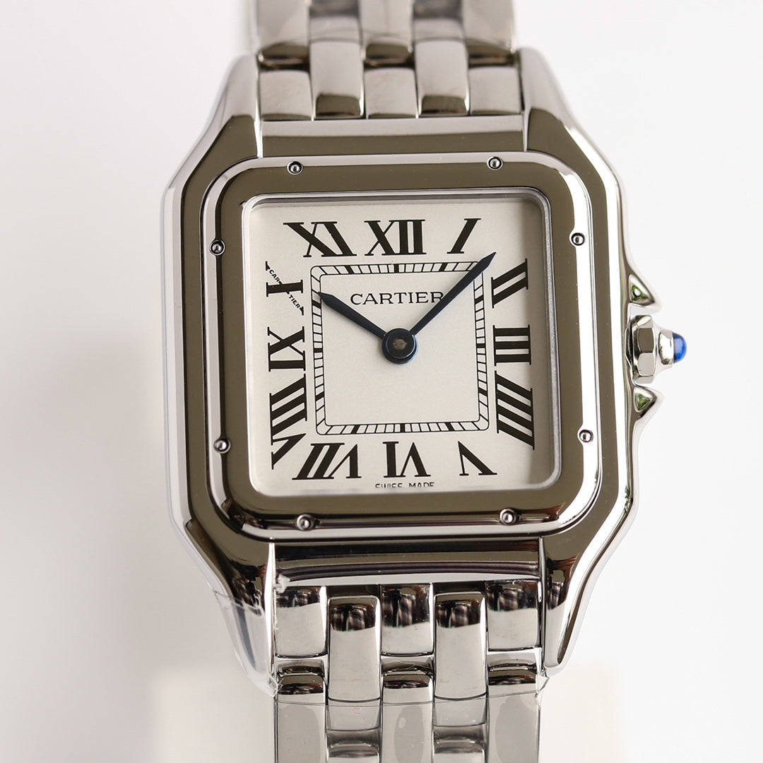 Square Link-Bracelet Watch, White Gold Tone, White, Large Model