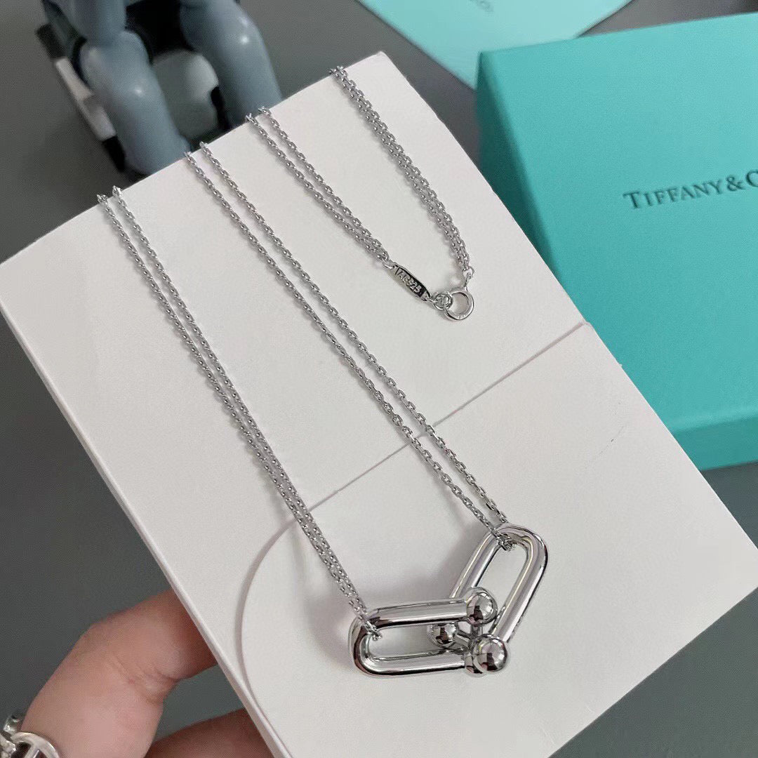 Link Pendant Necklace, White Gold Tone, White