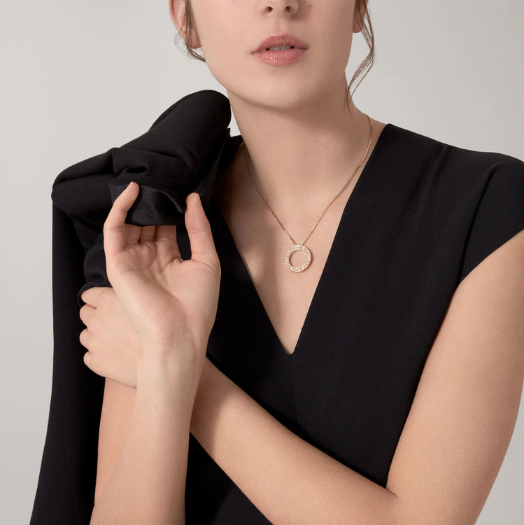 Screw-Motif Pendant Necklace, Stone-Set, Yellow Gold Tone