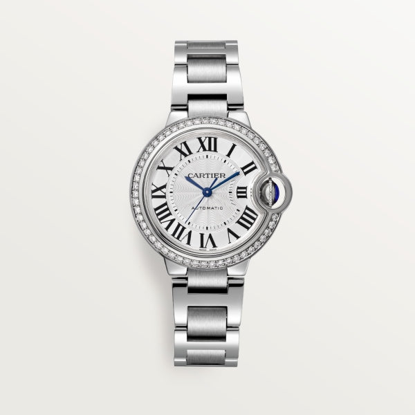 Round Domed Case Watch, White Gold Tone, Stone-Set, White, Small Model