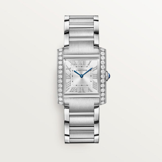 Rectangular Case Watch, White Gold Tone, Stone-Set, White, Medium Model