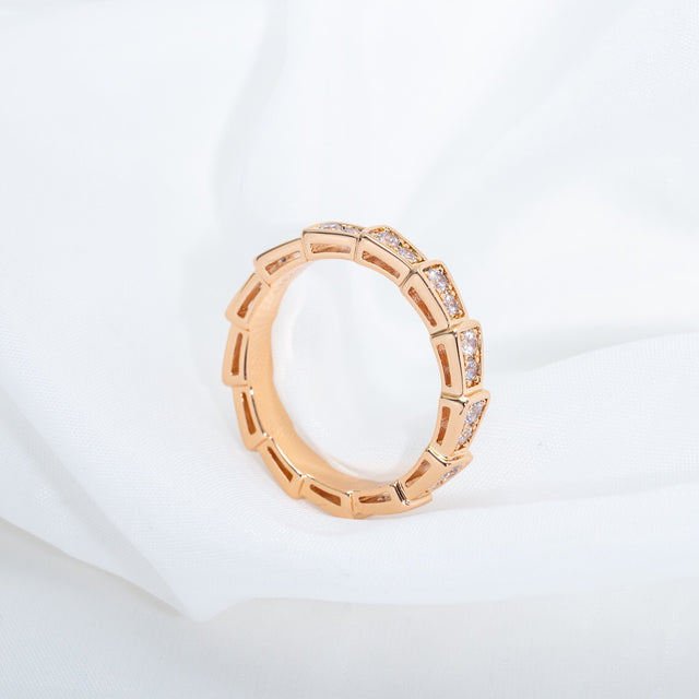 Snake-Scale Ring, Rose Gold Tone, Stone-Set