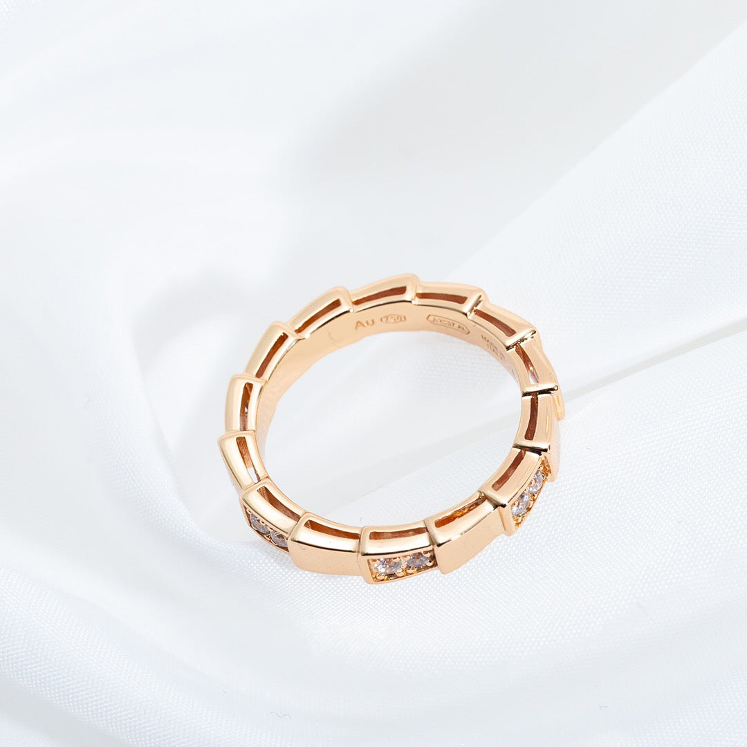 Snake-Scale Ring, Rose Gold Tone, Stone-Set