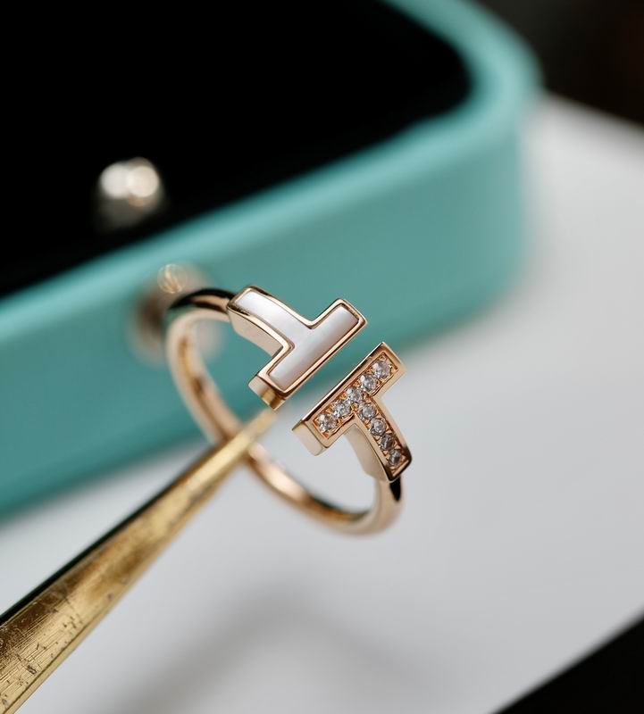 T-Motif Ring, Stone-Set, Rose Gold Tone