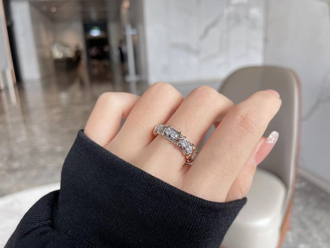 Sixteen Stone Ring, Yellow Gold Tone, Stone-Set