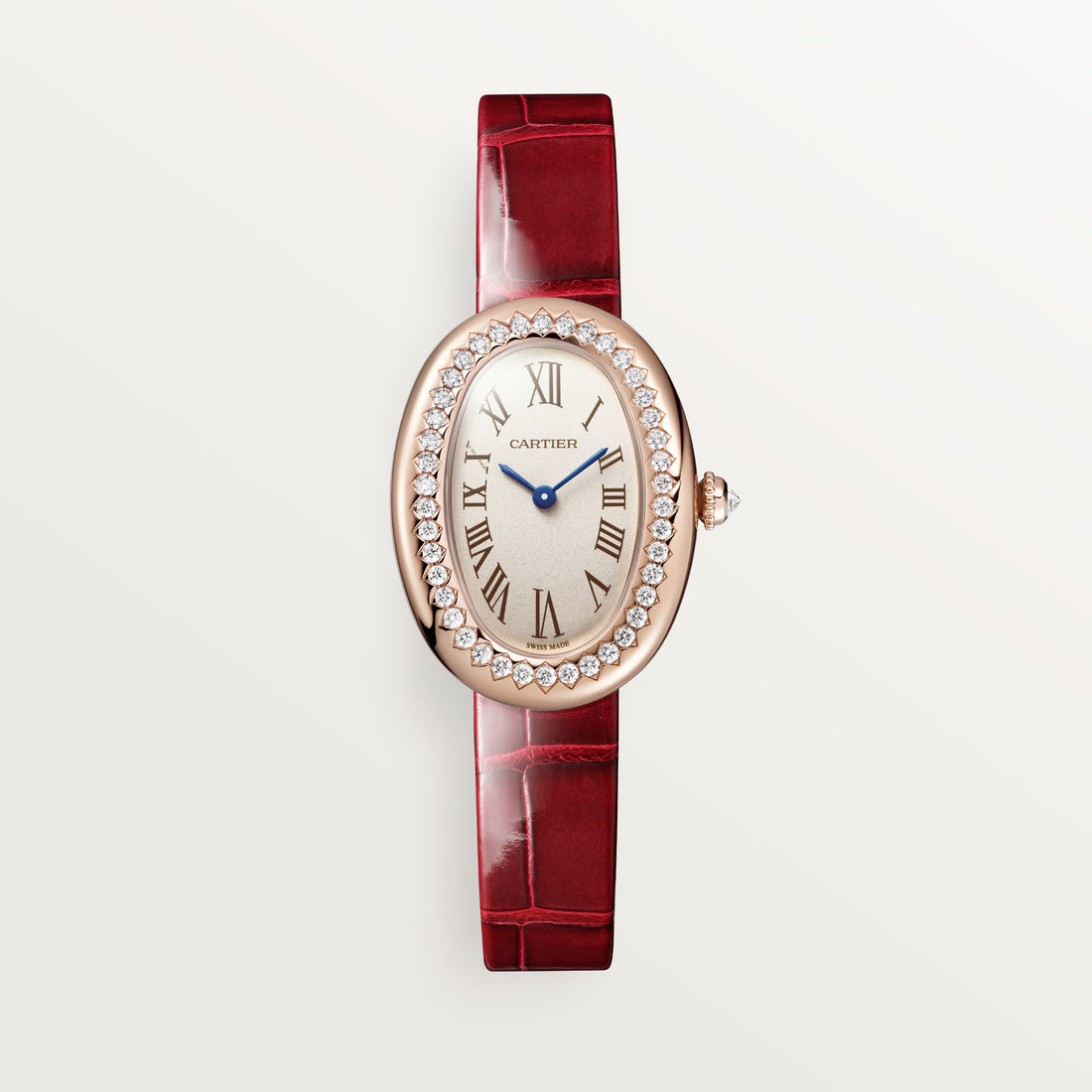 Oval Case Watch, 18K, Rose Gold Tone, Stone-Set, Small Model