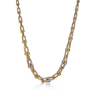 Graduated Link Necklace, Yellow Gold Tone, Stone-Set