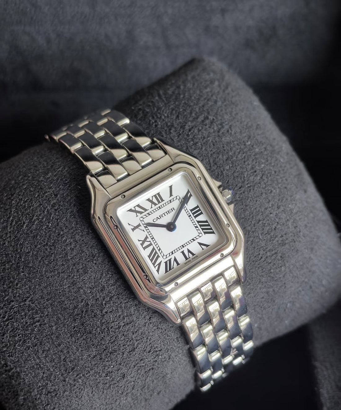 Square Link-Bracelet Watch, White Gold Tone, White