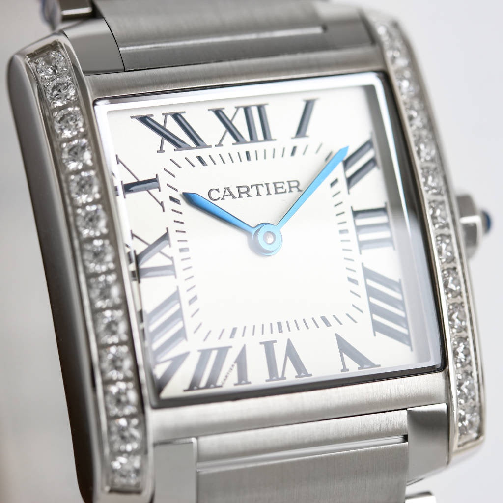 Rectangular Case Watch, White Gold Tone, Stone-Set, White, Medium Model