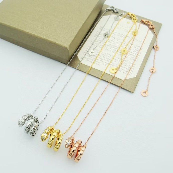 Snake-Scale Necklace, Yellow Gold Tone, Stone-Set