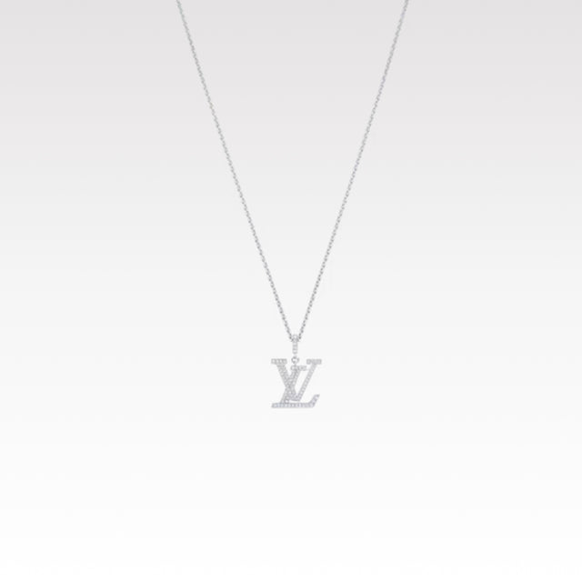 Flower Motif Pendant Necklace, White Gold Tone, Stone-Set, White