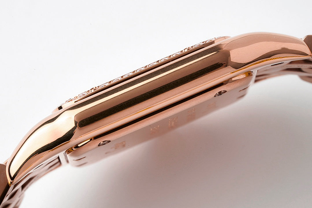 Square Link-Bracelet Watch, Rose Gold Tone, Stone-Set, Medium Model
