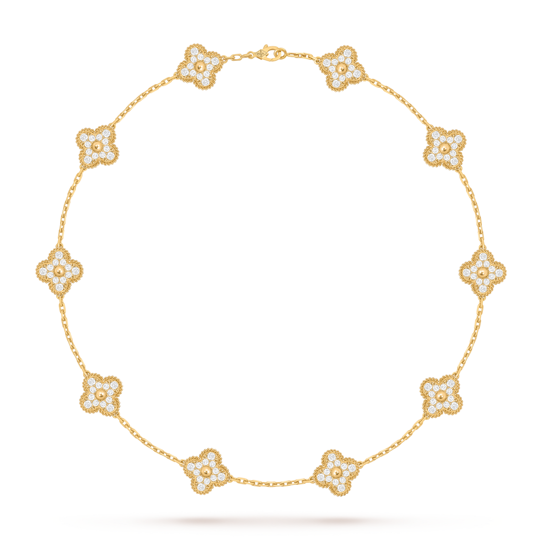 Quatrefoil Pendant Necklace, Agate, Stone-Set, 10 Motifs, Yellow Gold Tone