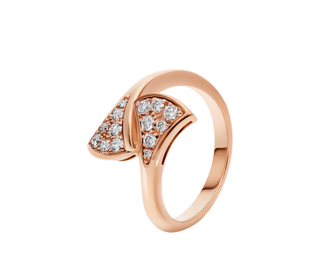 Fan-Motif Ring, Rose Gold Tone, Stone-Set