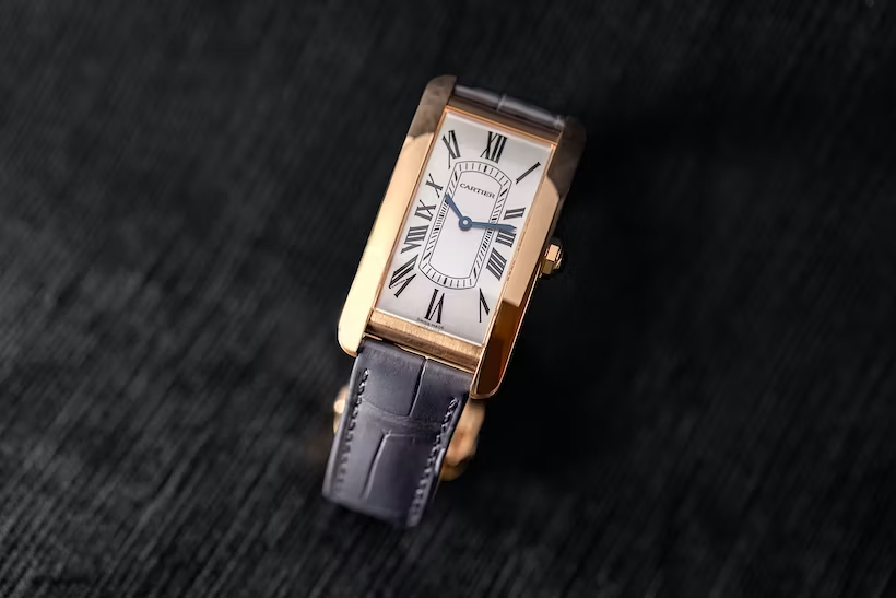 Rectangular Case Watch, Yellow Gold Tone, Large Model