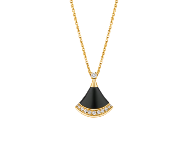 Fan-Motif Necklace, Yellow Gold Tone, Stone-Set, Size S