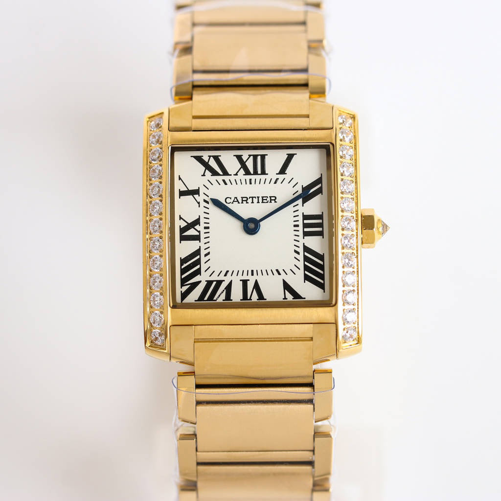 Rectangular Case Watch, Yellow Gold Tone, Stone-Set