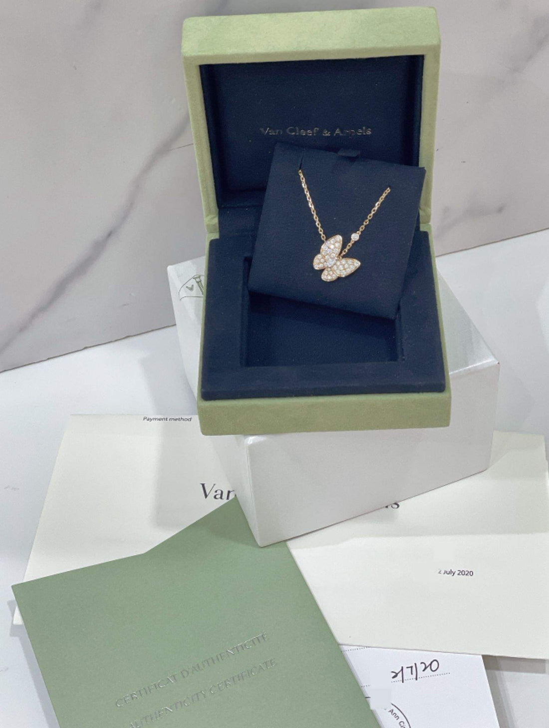 Double Butterfly Pendant Necklace, Yellow Gold Tone