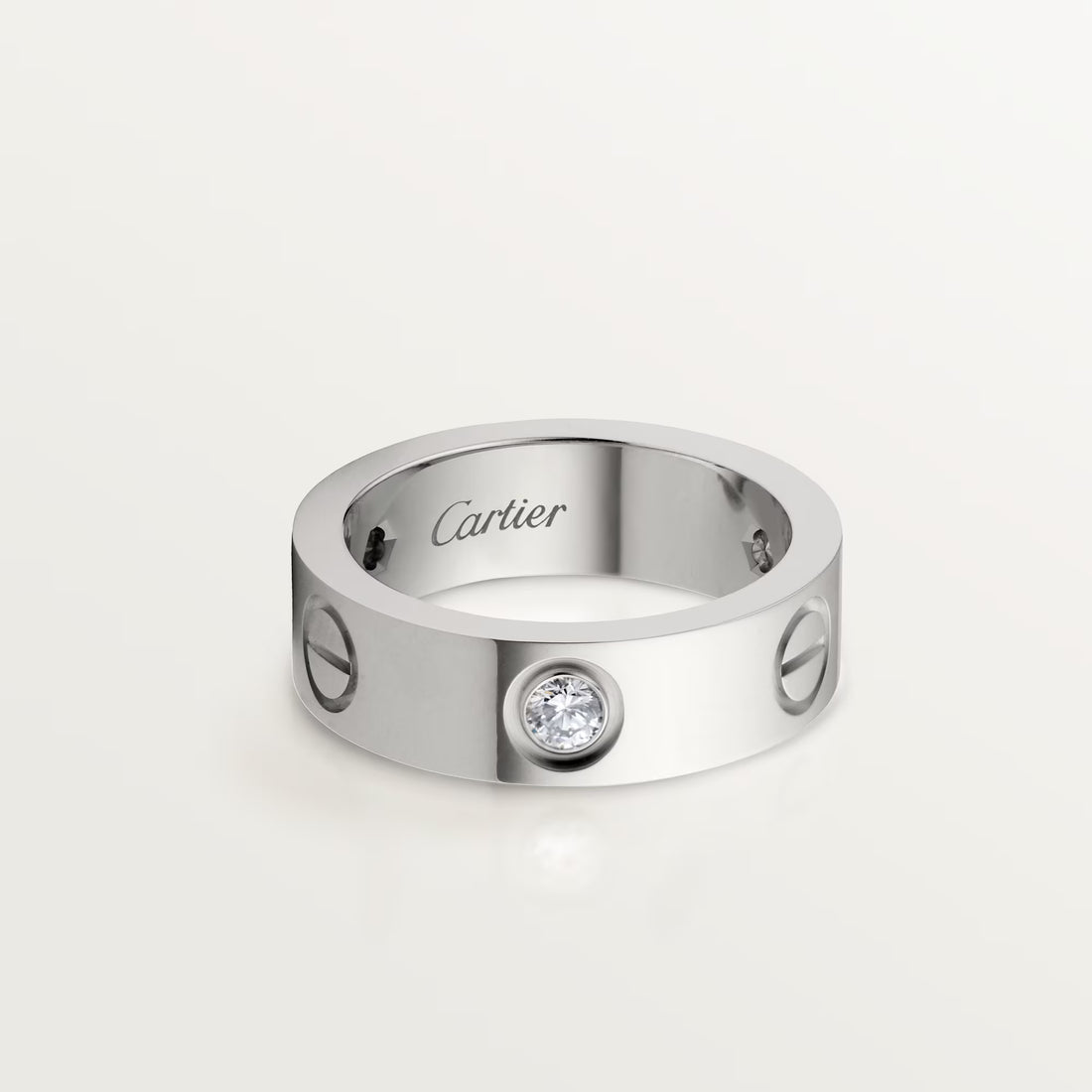 Screw-Motif Band Ring, Stone-Set, Classic Model, White Gold Tone