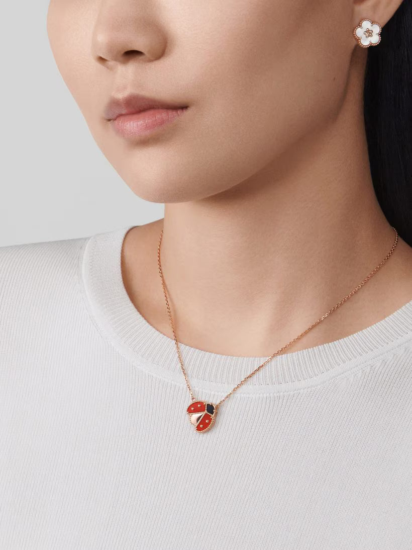 Butterfly Motif Necklace, Rose Gold Tone, Onyx