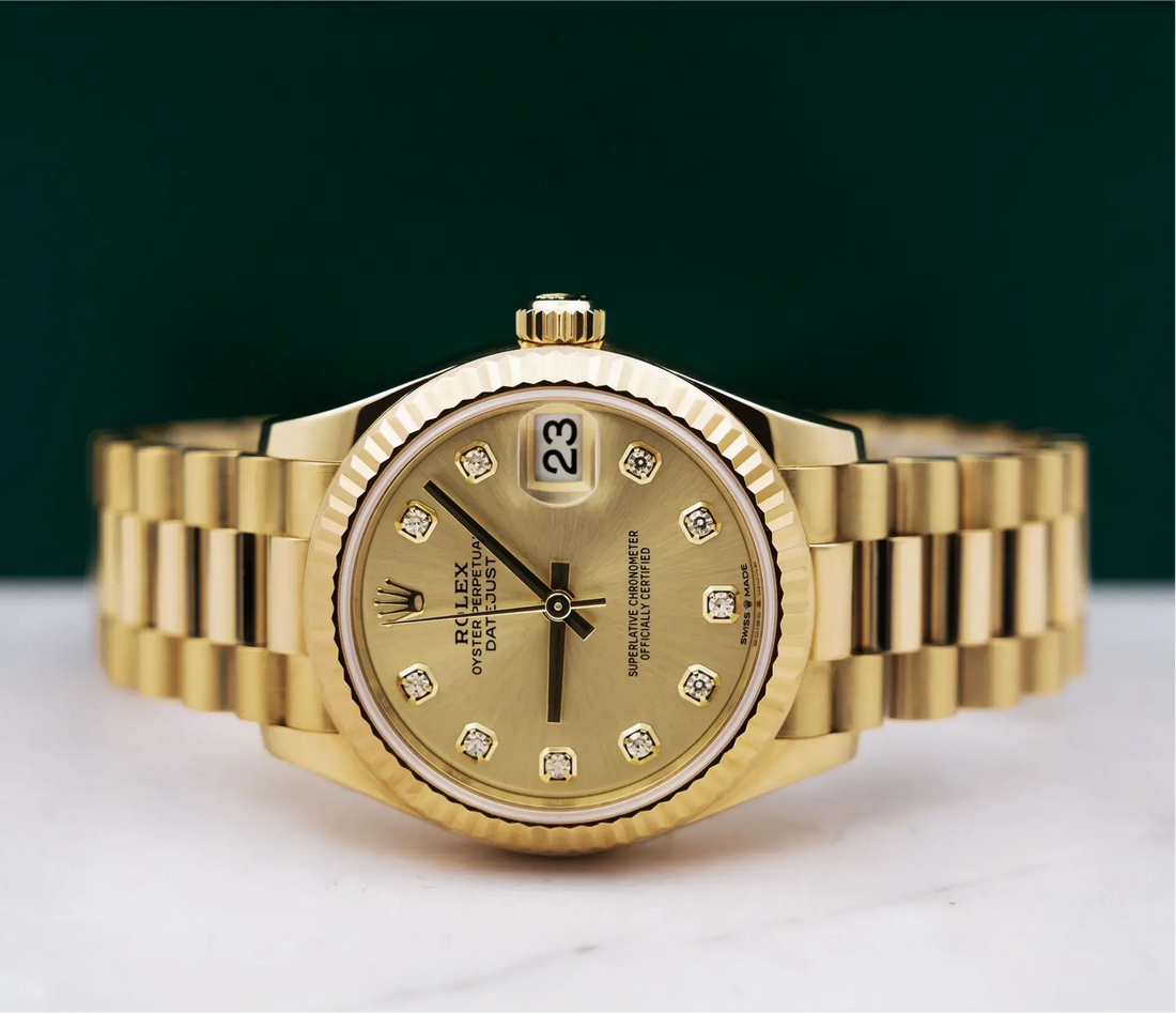 Classic Date Watch, Yellow Gold Tone, Steel, 28 mm