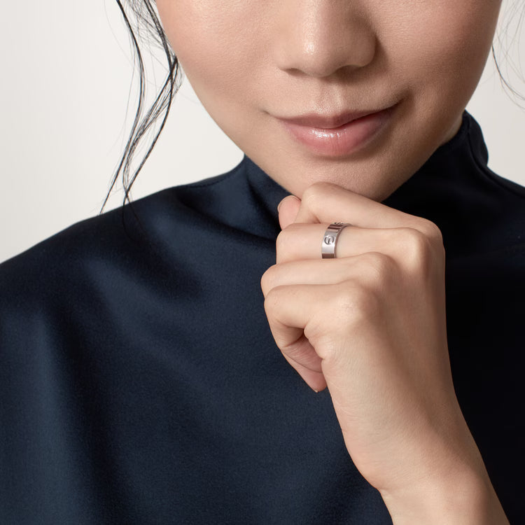 Screw-Motif Band Ring, Classic Model, White Gold Tone