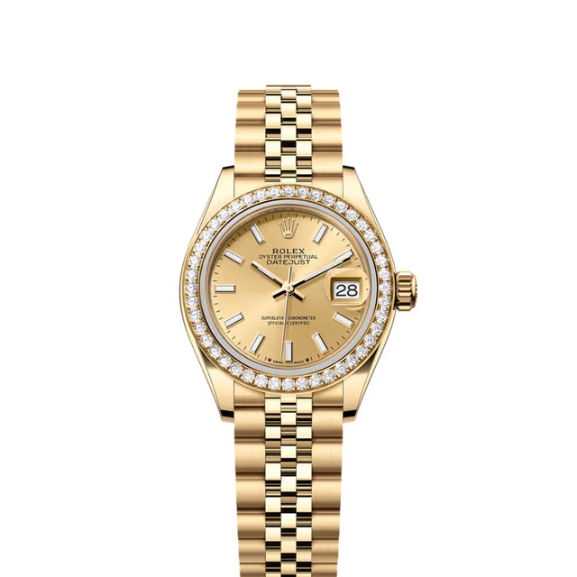 Classic Date Watch, Yellow Gold Tone, Stone-Set, 28 mm