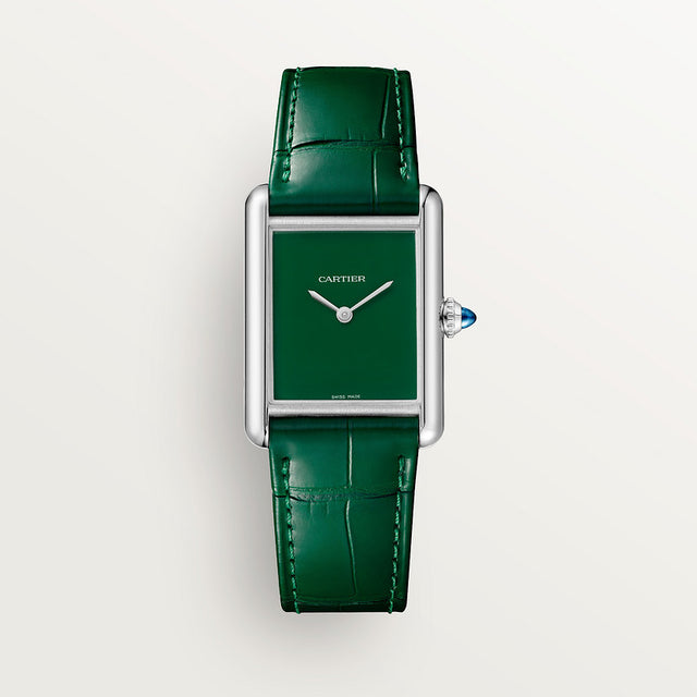 Rectangular Case Watch, White Gold Tone, White, Large Model