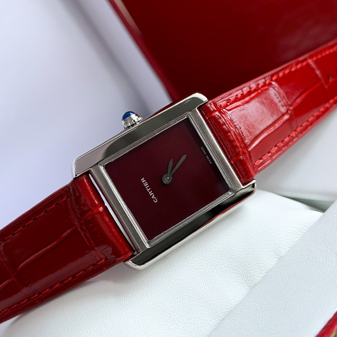 Rectangular Case Watch, White Gold Tone, White, Large Model