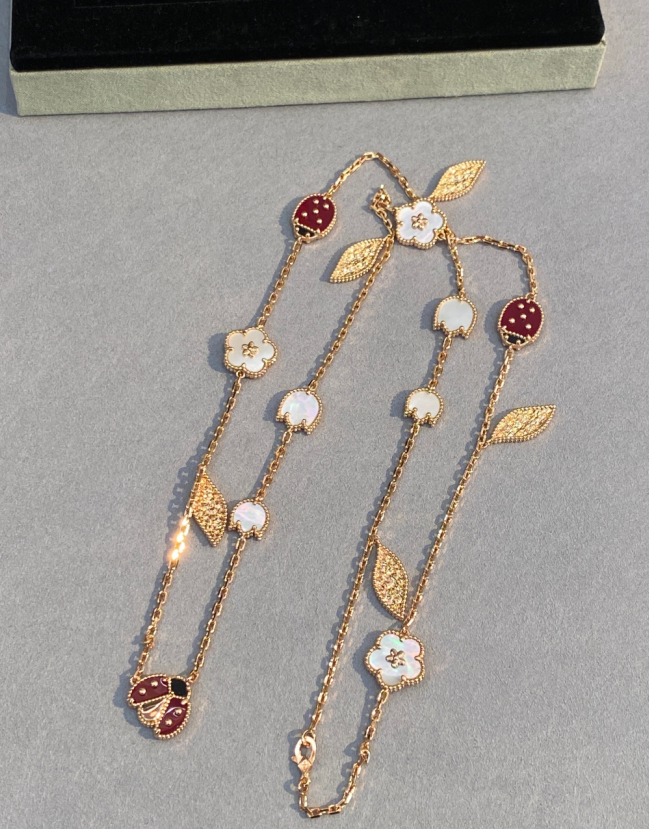 Butterfly Motif Necklace, 15 Motifs, Rose Gold Tone, Onyx