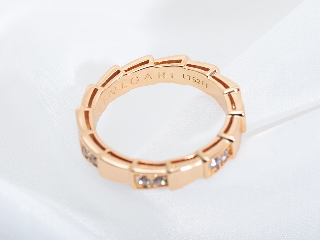 Snake-Scale Ring, Rose Gold Tone, Stone-Set