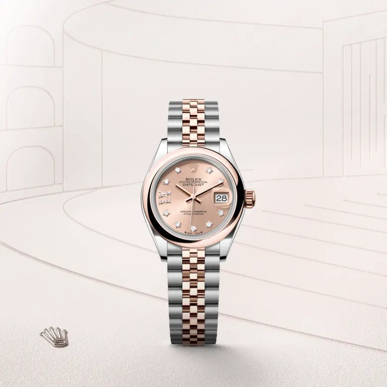 Classic Date Watch, Rose Gold Tone, Steel, 28 mm