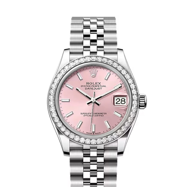 Classic Date Watch, White Gold Tone, Steel, Stone-Set, 36 mm