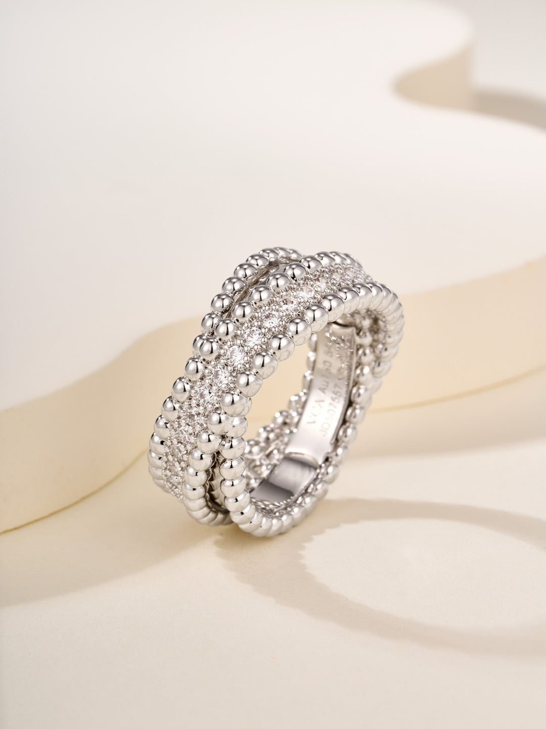 Beaded Band Ring, Stone-Set, White Gold Tone