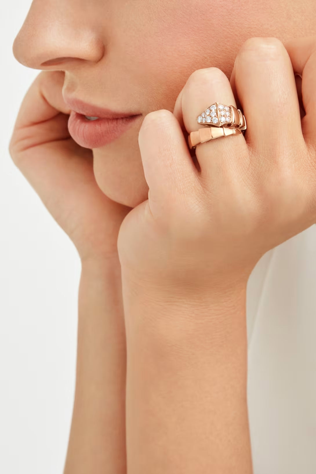 Snake-Scale Ring, Rose Gold Tone, Stone-Set