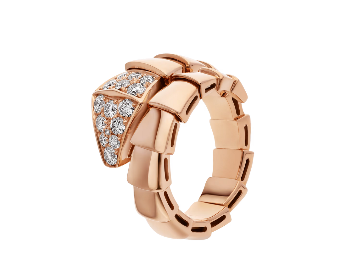 Snake-Scale Ring, Rose Gold Tone, Stone-Set
