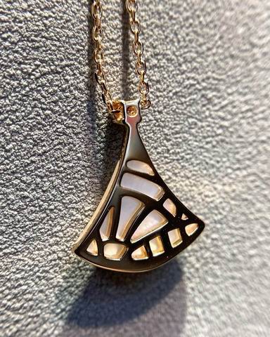 Fan-Motif Necklace, Rose Gold Tone, Stone-Set, Mother-of-Pearl