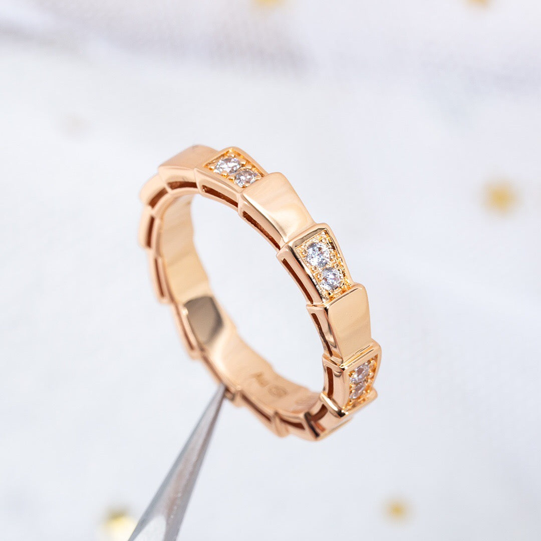 Snake-Scale Ring, Rose Gold Tone, Stone-Set