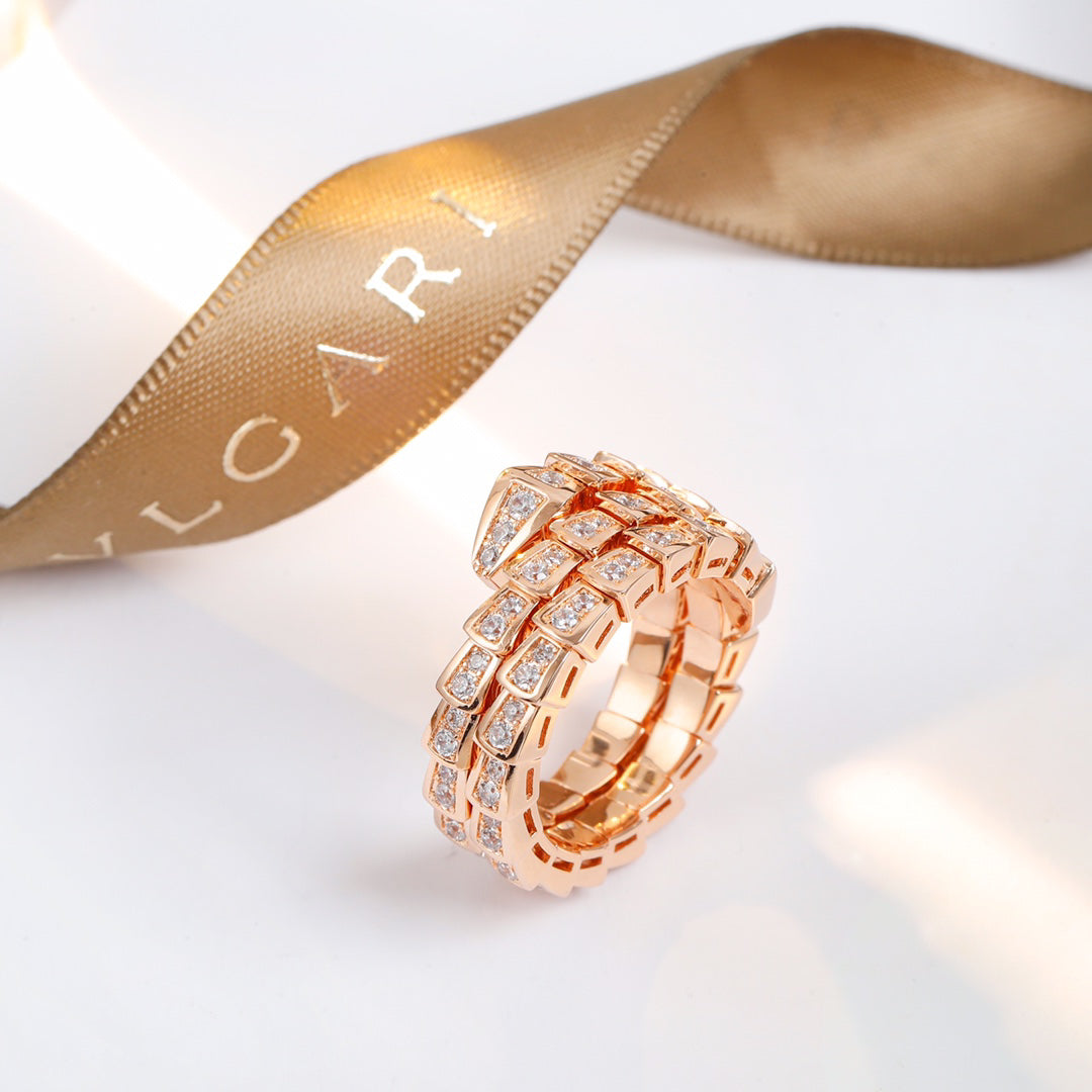 Snake-Scale Ring, Rose Gold Tone, Stone-Set