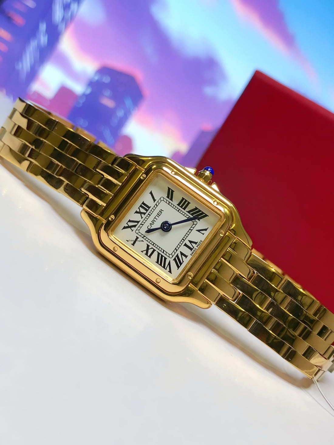 Square Link-Bracelet Watch, Yellow Gold Tone, Small Model