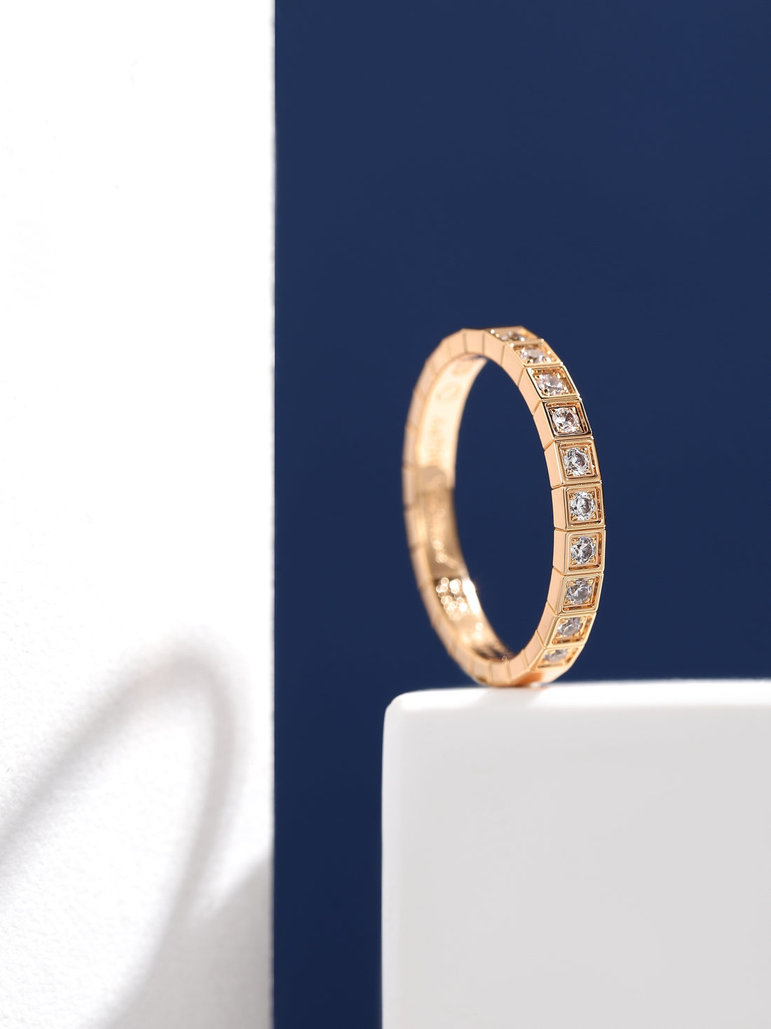 Cube-Link Ring, Rose Gold Tone, Stone-Set