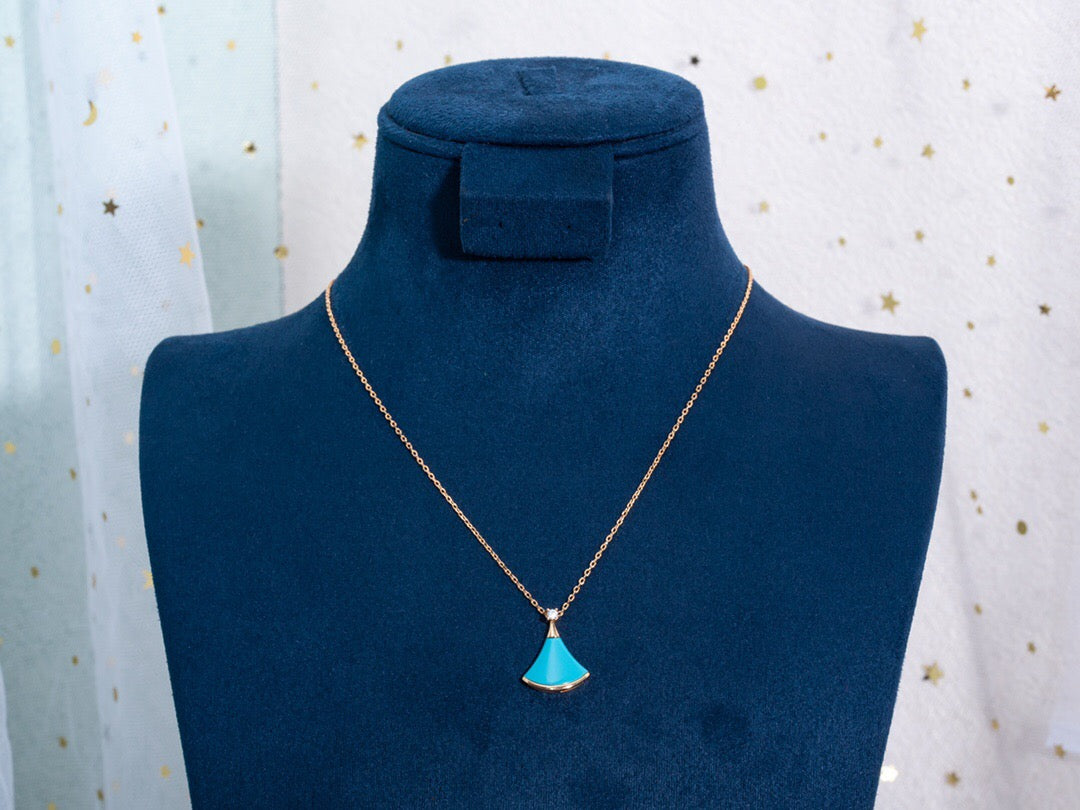 Fan-Motif Necklace, Rose Gold Tone, Stone-Set, Turquoise
