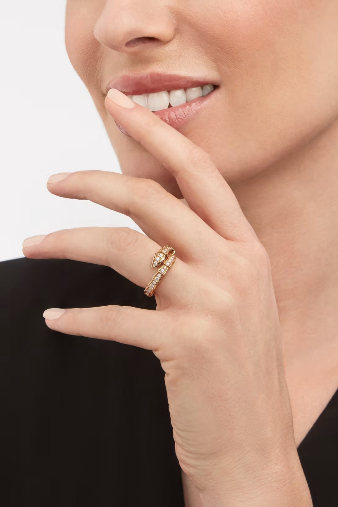 Snake-Scale Ring, Yellow Gold Tone, Stone-Set