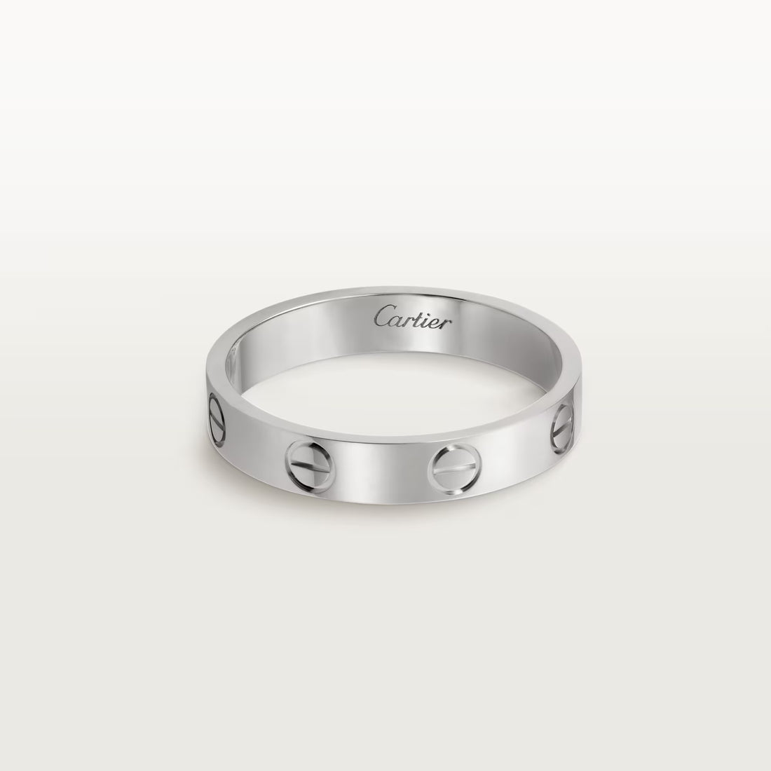 Screw-Motif Band Ring, Small Model, White Gold Tone