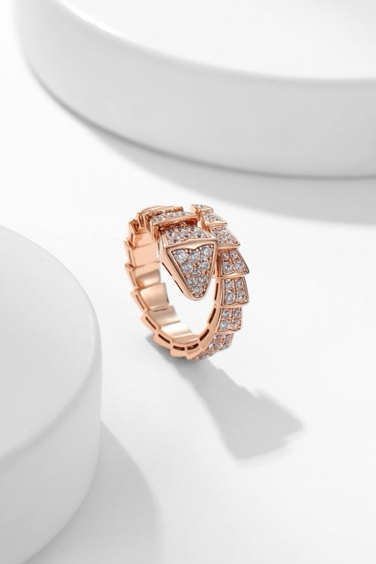 Snake-Scale Ring, Rose Gold Tone, Stone-Set
