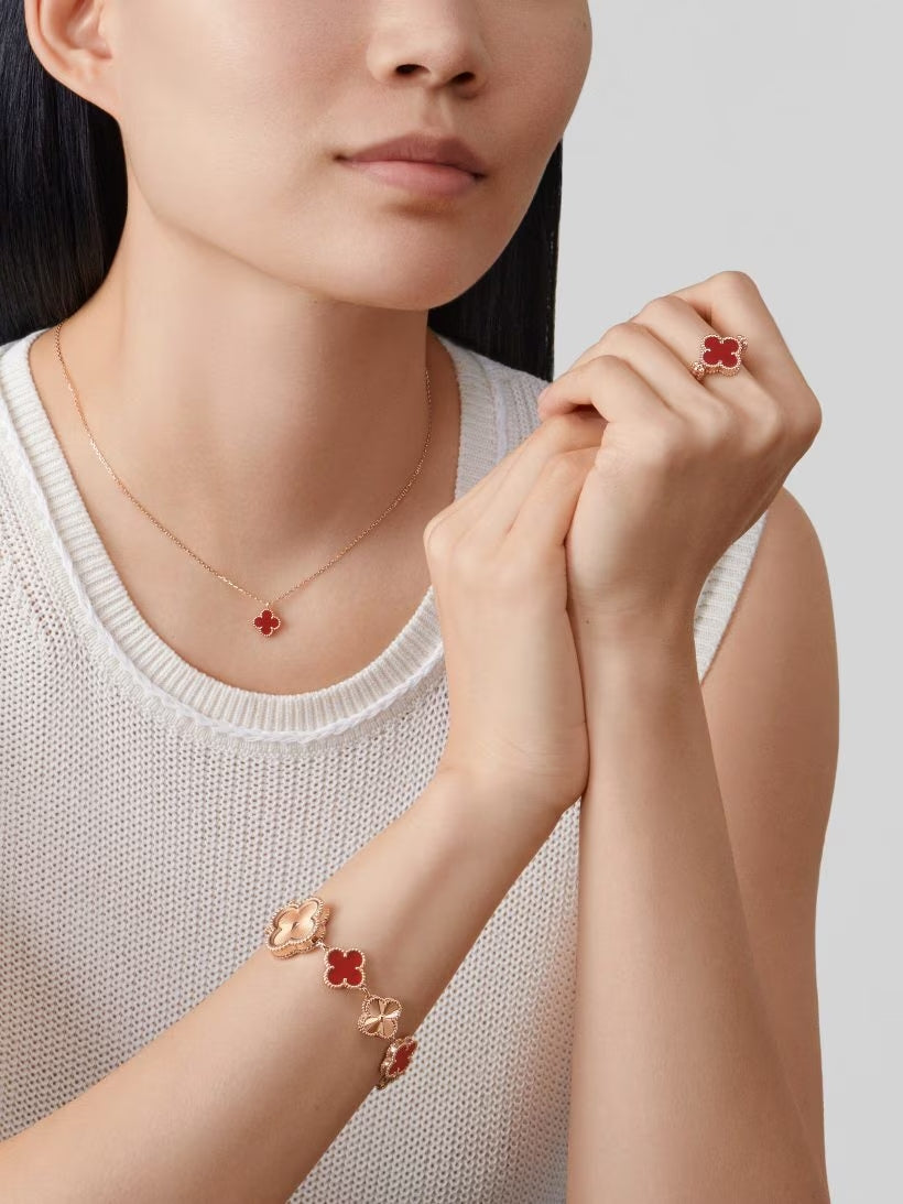 Quatrefoil Ring, Rose Gold Tone, Carnelian