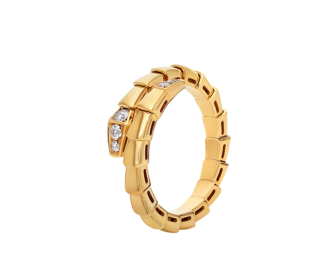 Snake-Scale Ring, Yellow Gold Tone, Stone-Set