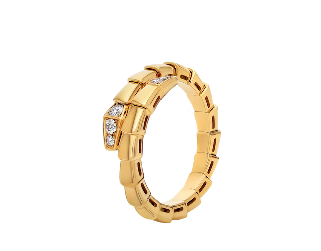 Snake-Scale Ring, Yellow Gold Tone, Stone-Set