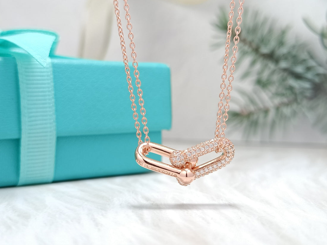 Link Pendant Necklace, Rose Gold Tone, Stone-Set